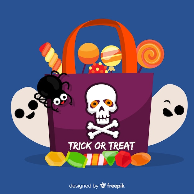 Sac Plat D'halloween Avec Des Bonbons Et Des Fantômes