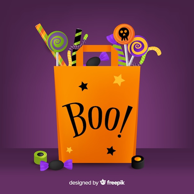 Vecteur gratuit sac plat d'halloween avec boo! citation