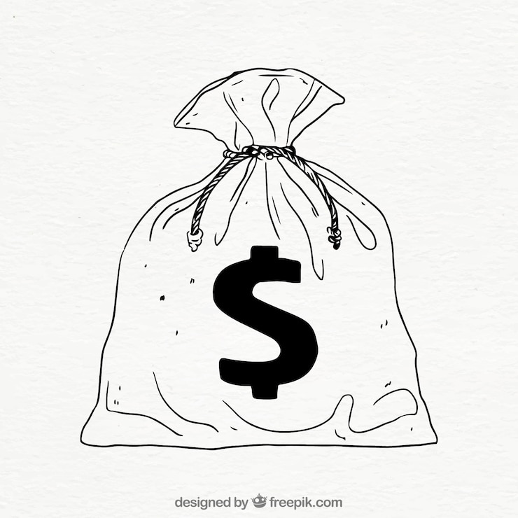 Vecteur gratuit sac tiré à la main avec symbole dollar