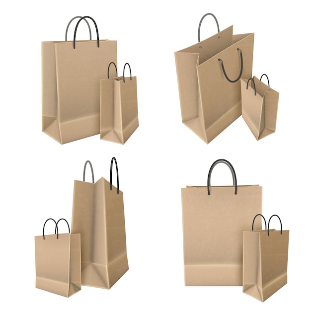 Vecteur gratuit sacs de magasin de papier d'artisanat
