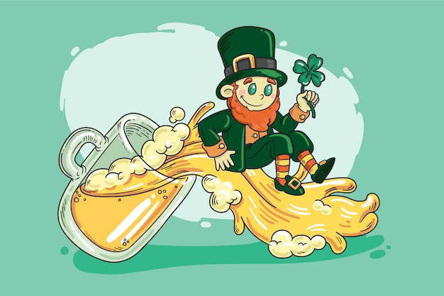 Vecteur gratuit saint patrick dessiné à la main avec de la bière