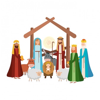 Sainte famille avec rois et animaux sages