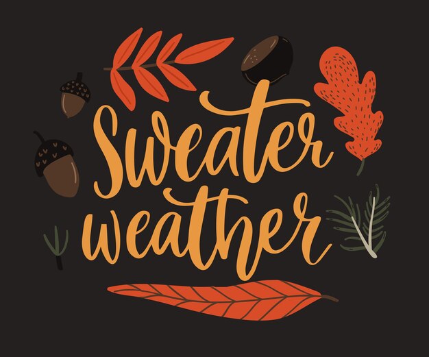 La Saison Des Pulls Citation Inspirante D Automne Feuilles D Automne Et Cors Vecteur Premium
