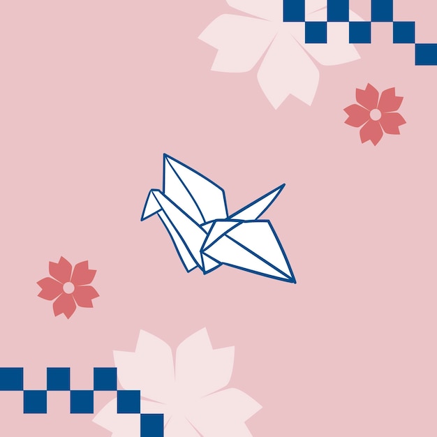 Vecteur gratuit sakura rose japonais avec fond de grue en papier origami