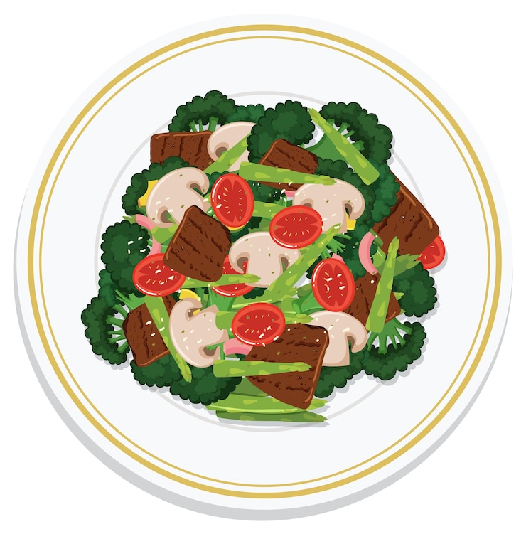 Vecteur gratuit salade de légumes et de viande saine