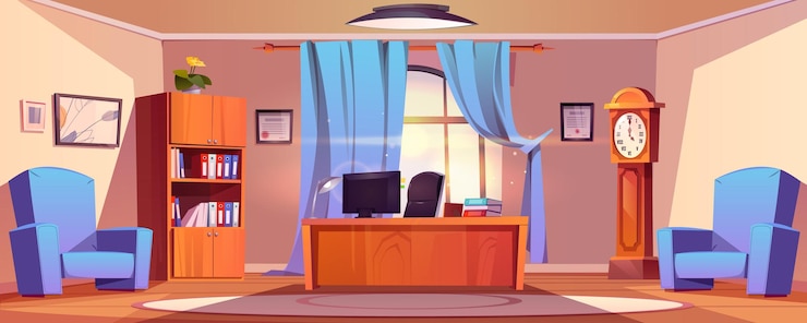 Vecteur gratuit salle de bureau d'entreprise meublée