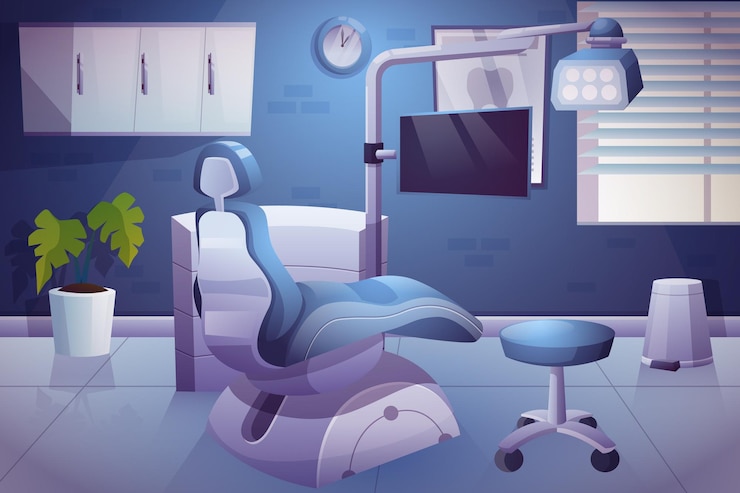 Vecteur gratuit salle ou cabinet dentaire pour les soins dentaires bureau d'orthodontie ou de stomatologie pour le traitement oral des patients