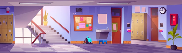 Vecteur gratuit une salle d'école moderne avec des casiers