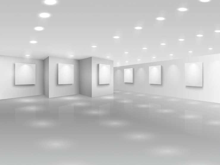 Vecteur gratuit salle de la galerie réaliste avec des toiles blanches vierges
