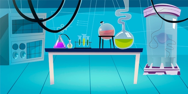 Vecteur gratuit salle de laboratoire vide de dessin animé