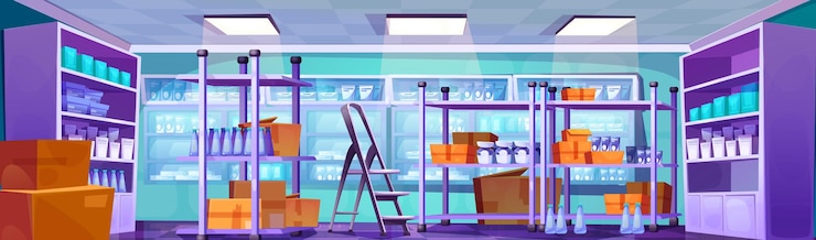 Vecteur gratuit salle de stockage d'une pharmacie