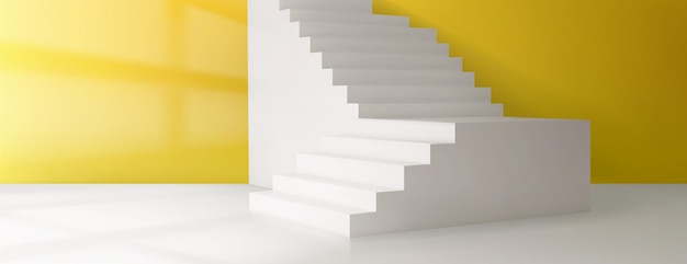 Vecteur gratuit salle de vecteur 3d avec fond de mur jaune escalier