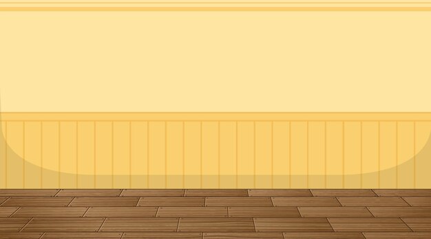 Salle vide avec parquet et papier peint jaune