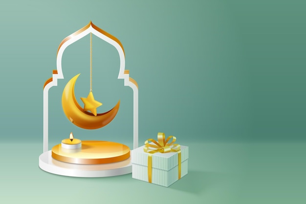 Vecteur gratuit salle vide réaliste avec décoration 3d du nouvel an islamique