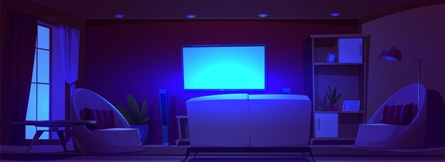 Salon de dessin animé avec téléviseur la nuit