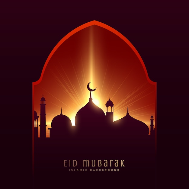 Salutation de festival pour musulman eid mubarak avec des anges de mosquée et de rayons