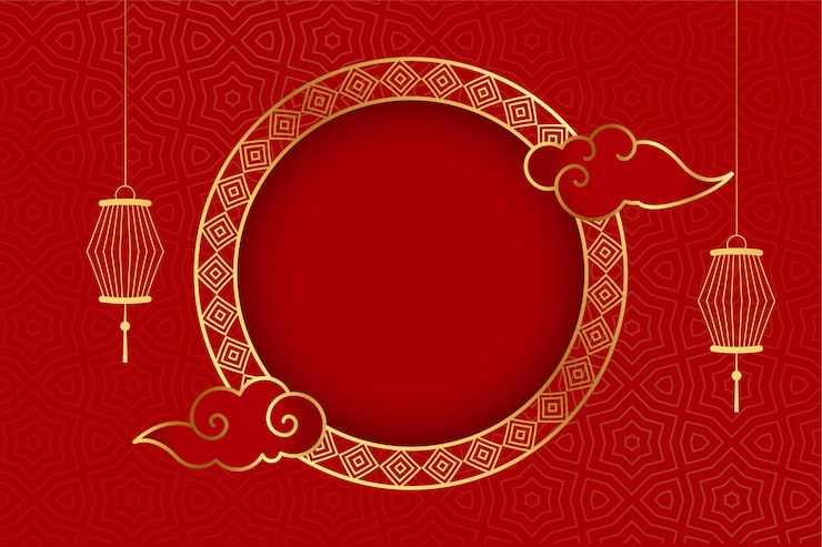 Vecteur gratuit salutation de fond rouge chinois traditionnel avec des lanternes