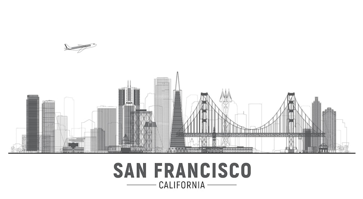 San Francisco California line city skyline lignes vectorielles illustration Arrière-plan avec panorama de la ville sur un ciel bleu Photo de voyage