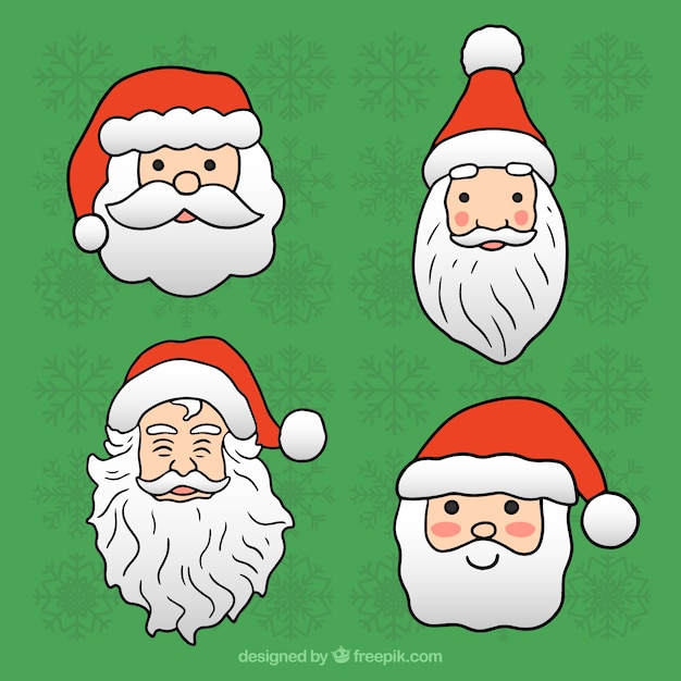 Vecteur gratuit santa claus face paquet en différents modèles