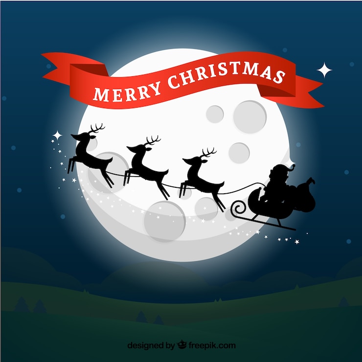 Vecteur gratuit santa traîneau au clair de lune