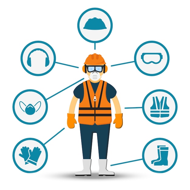 Santé et sécurité des travailleurs. Illustration des accessoires de protection