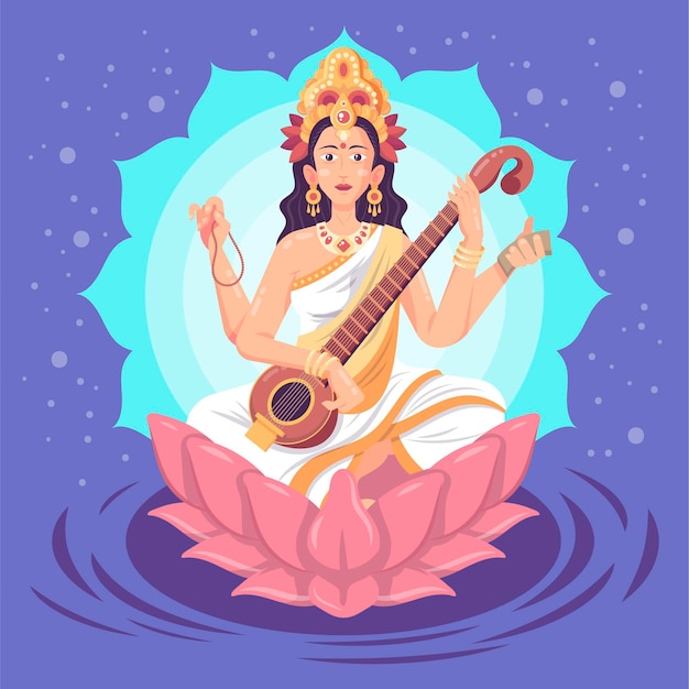 Vecteur gratuit saraswati plat détaillé