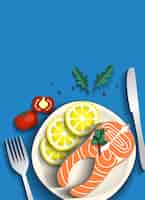 Vecteur gratuit saumon et légumes grillés