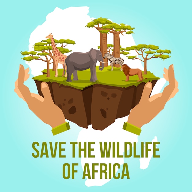 Vecteur gratuit sauver le concept de la faune de l'afrique
