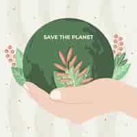 Vecteur gratuit sauvez le concept de planète avec la main