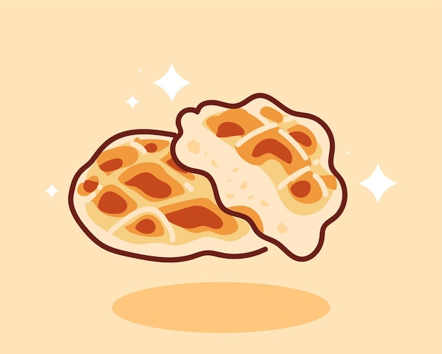 Savoureux petit déjeuner gaufres mignons aliments sucrés boulangerie logo dessin animé illustration d'art de dessin animé dessinés à la main