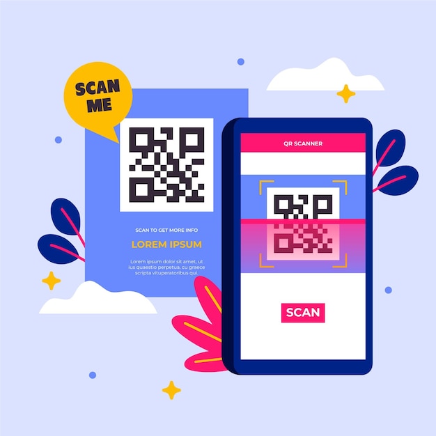 Vecteur gratuit scan de code qr sur smartphone