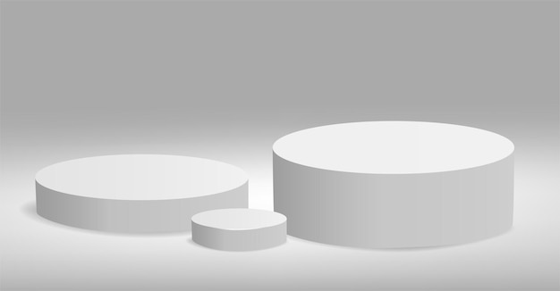 Scène d'affichage podium ou piédestal vide sur fond blanc avec concept de support de cylindre.