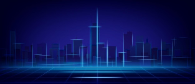 Scène au néon abstraite de la ville technologique