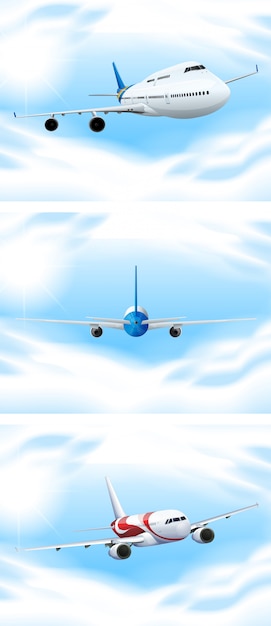 Vecteur gratuit scène avec des avions volant dans le ciel