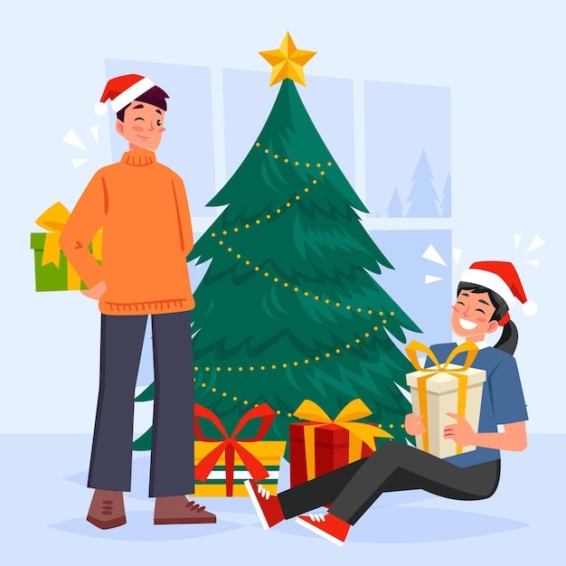 Vecteur gratuit scène de cadeaux de noël