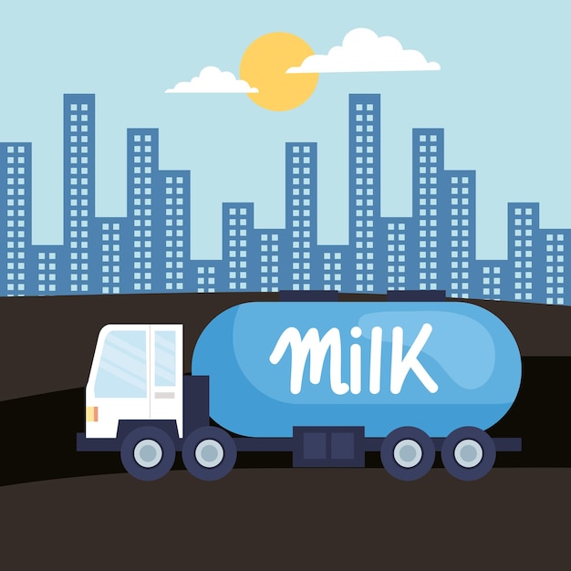 Vecteur gratuit scène de camion de transport de lait