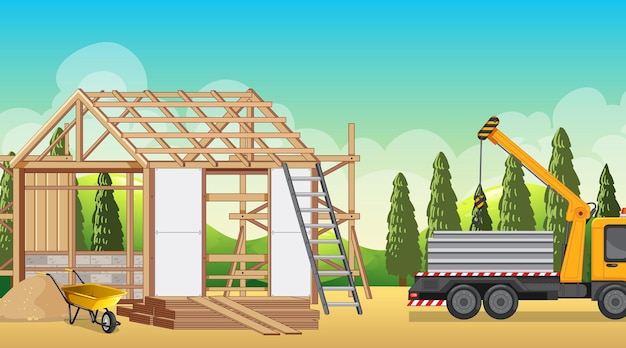 Vecteur gratuit scène de chantier de construction de maison