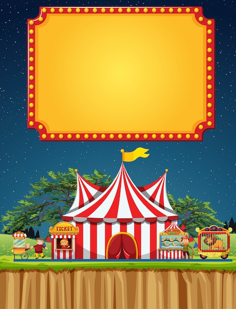 Vecteur gratuit scène de cirque avec modèle de bannière dans le ciel