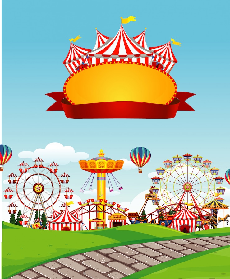 Vecteur gratuit scène de cirque avec modèle de signe dans le ciel