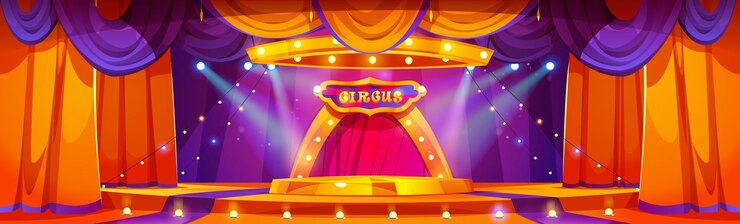 Vecteur gratuit scène de dessin animé de cirque avec fond de vecteur anneau