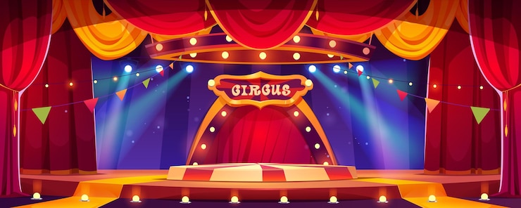 Vecteur gratuit scène de dessin animé de cirque avec fond de vecteur anneau