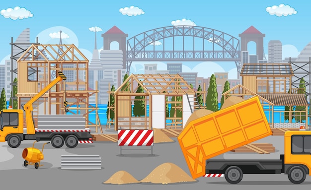 Vecteur gratuit scène de dessin animé du chantier de construction