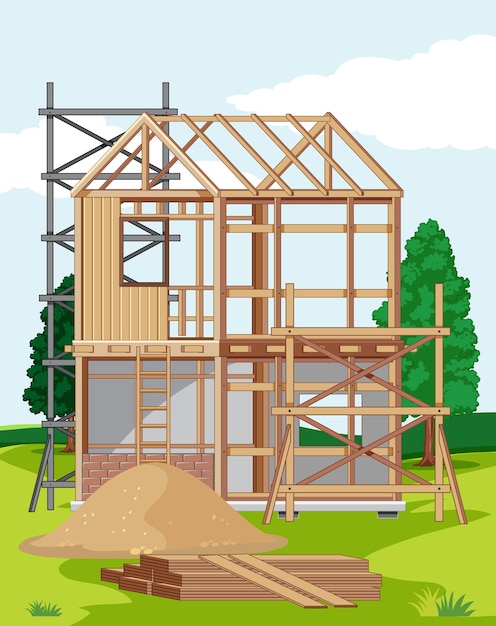 Vecteur gratuit scène de dessin animé du chantier de construction