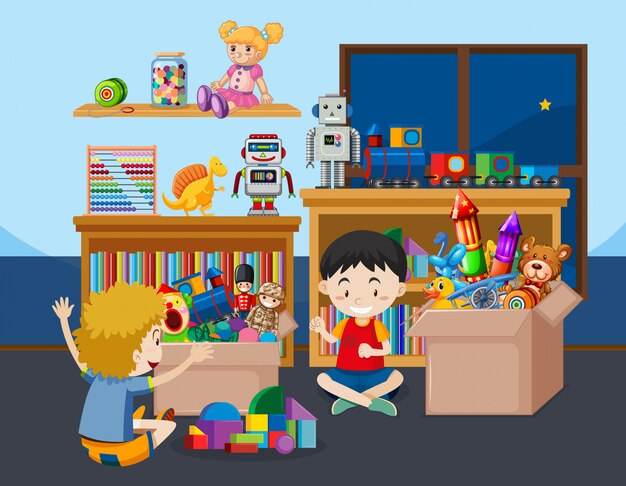 Scène avec des enfants jouant dans la chambre