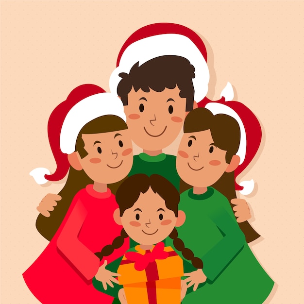 Scène De Famille De Noël Au Design Plat