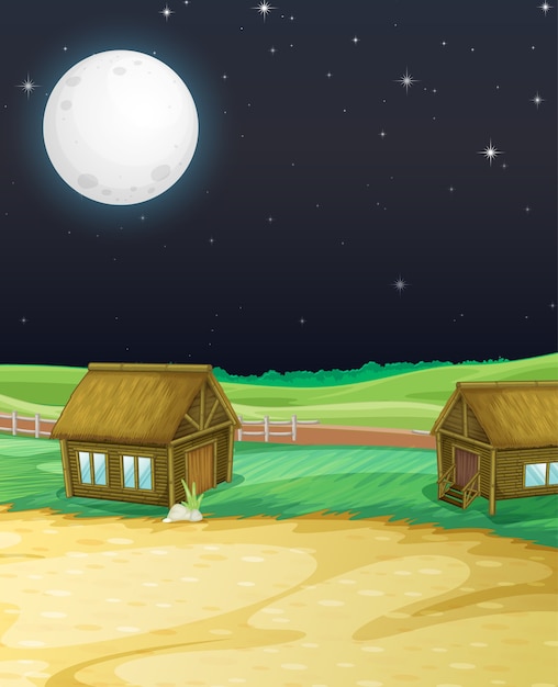 Scène de ferme avec grange et moulin la nuit