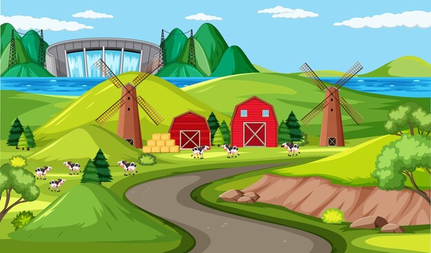 Scène De Ferme Et Longue Route