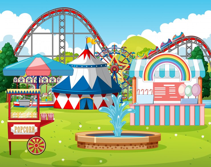 Vecteur gratuit une scène de fête foraine en plein air