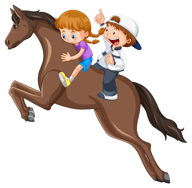 Vecteur gratuit une scène de fille et amie à cheval sur fond blanc