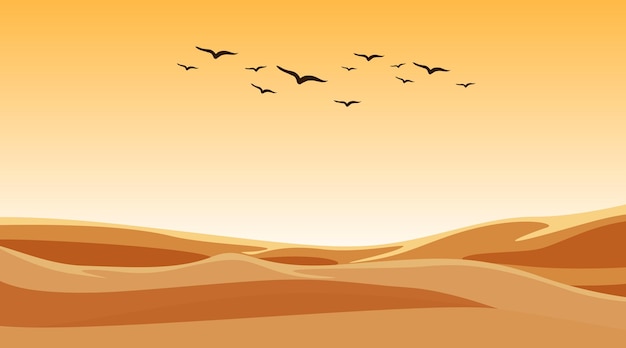Vecteur gratuit scène de fond avec des oiseaux survolant un champ de sable